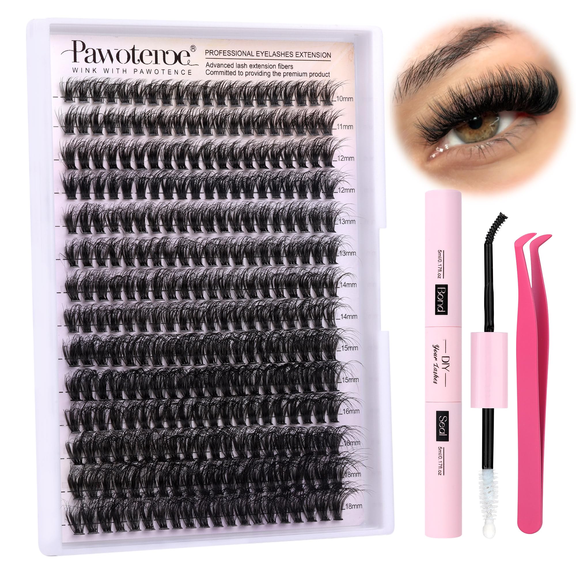 Pawotence front packaging of the full lash extension kit showing contents and convenience