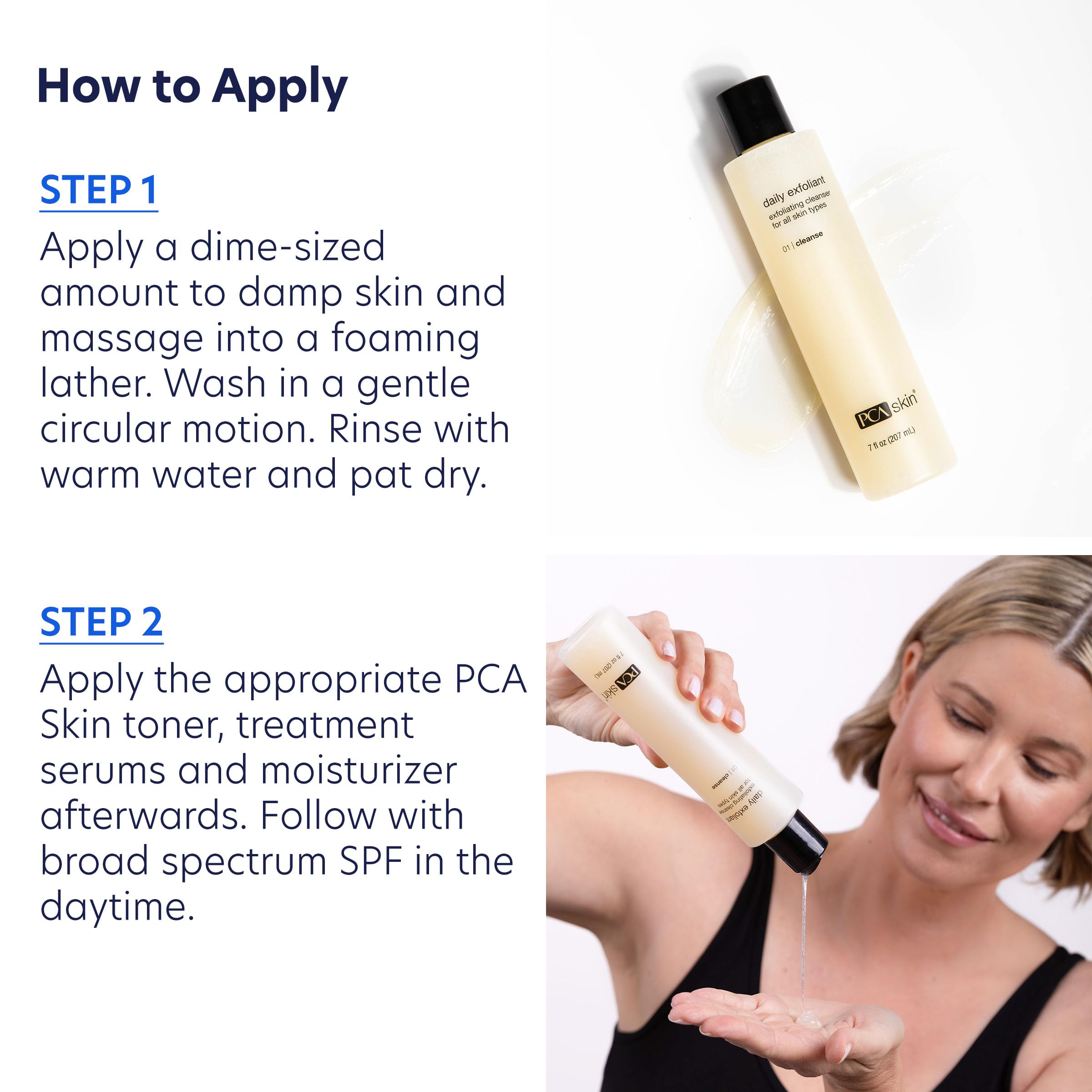 PCA SKIN before and after pores schematic showing reduced congestion and clarity
