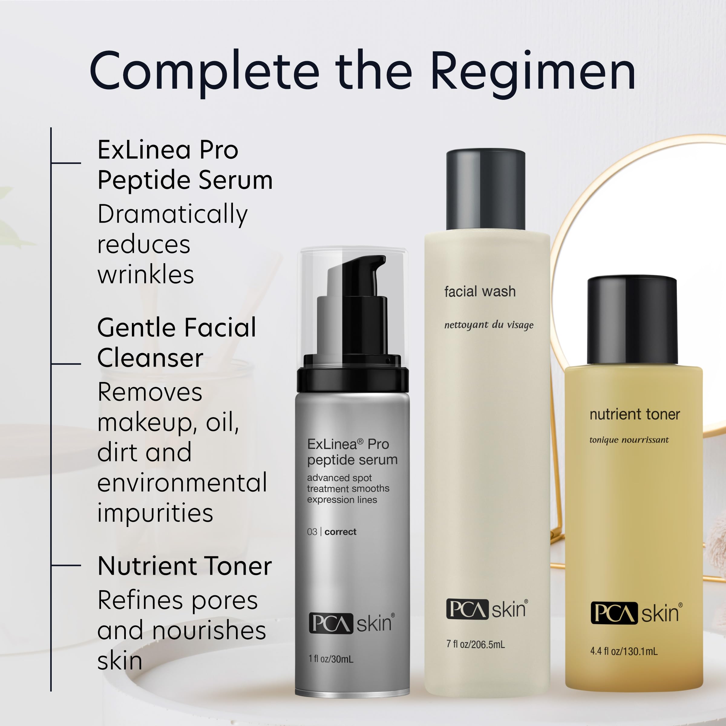 PCA SKIN ingredient label close-up, reveals peptide-rich technology benefits
