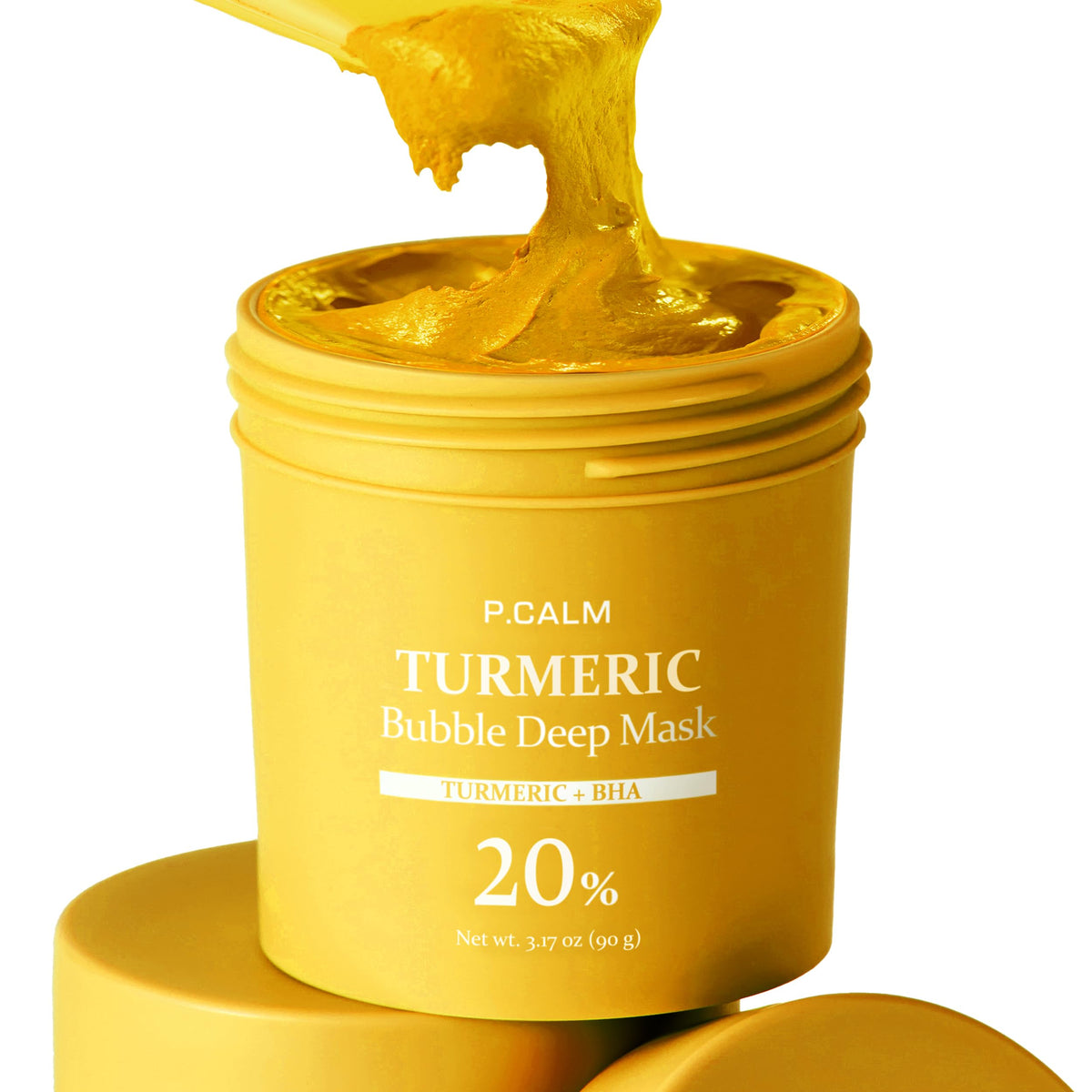P.CALM tub front view showing product packaging and clear labeling benefit