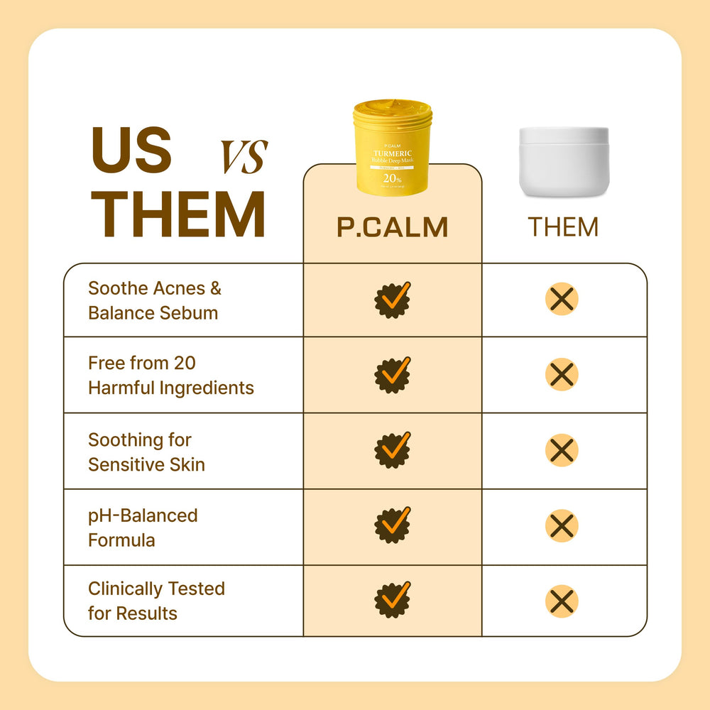 P.CALM label close-up revealing turmeric and BHA ingredients for clarity