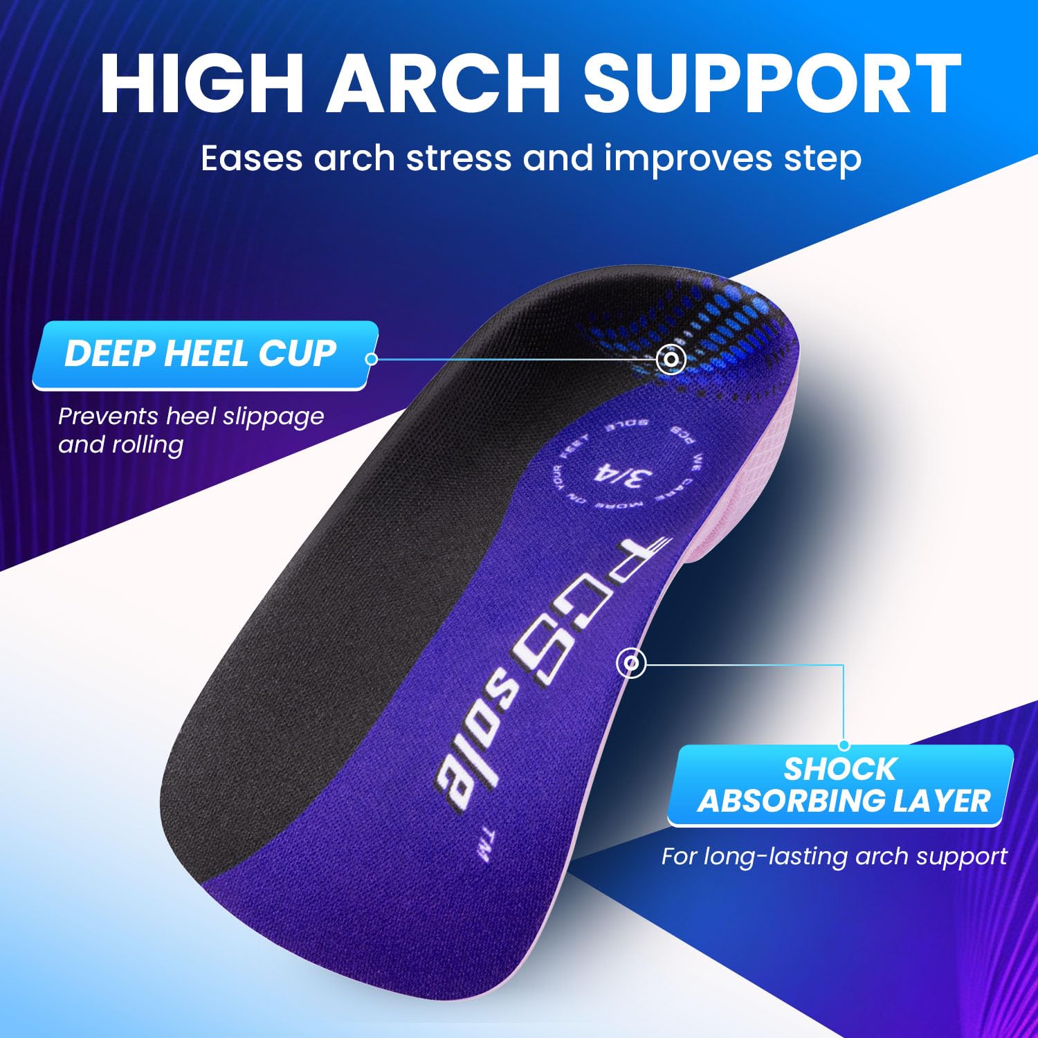 PCSsole close-up of firm arch padding illustrating targeted support