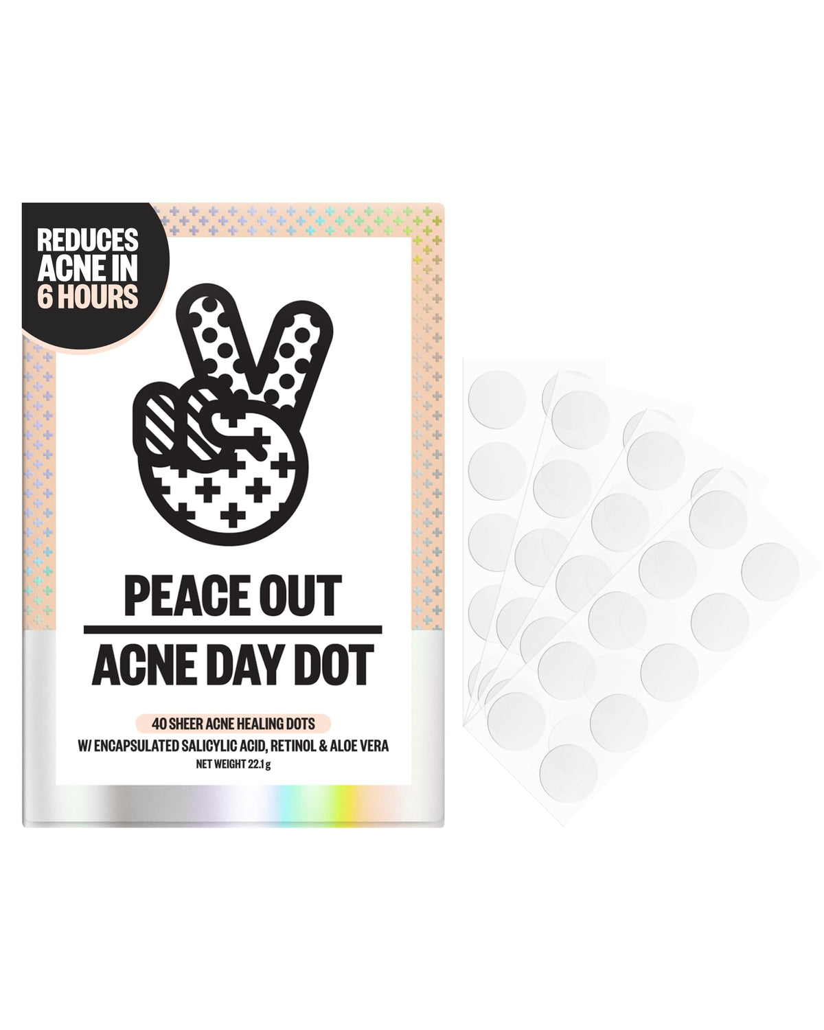 PEACE OUT front pouch showing slim daytime pimple patches and discreet look