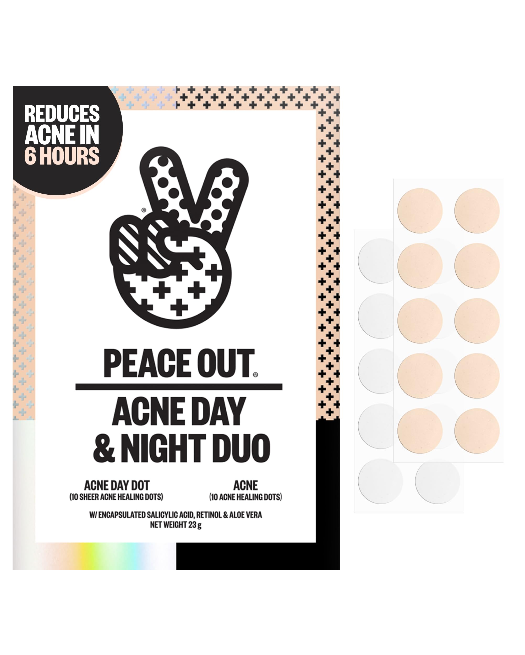 PEACE OUT front packaging showing duo kit and count, clear treatment convenience