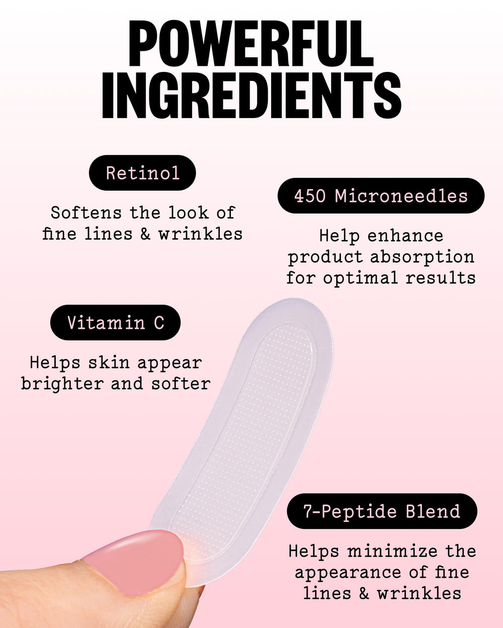 PEACE OUT patch applied near eye demonstrating targeted smoothing benefit