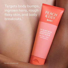 Peach & Lily product being massaged on wet skin in shower for visible smoothing benefit