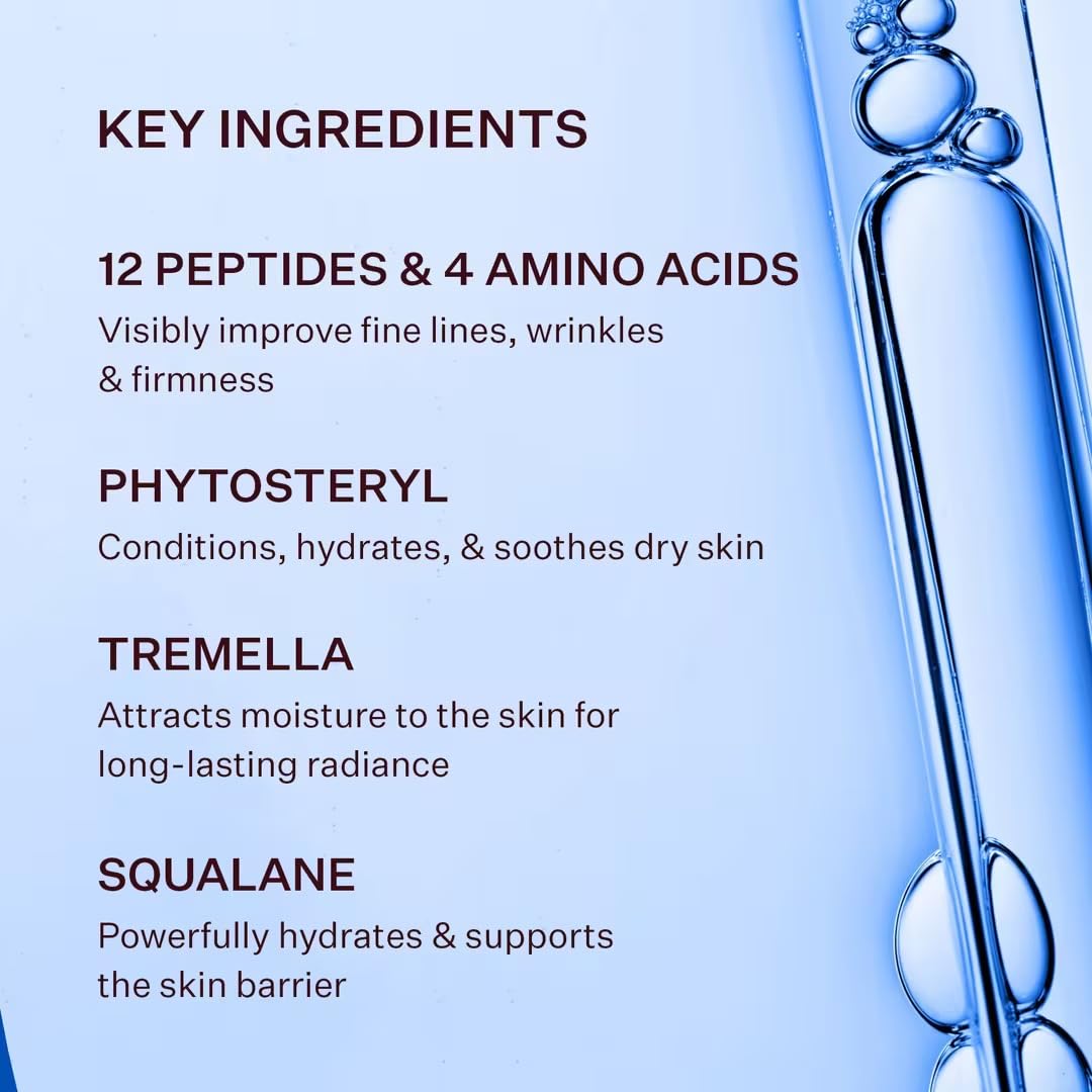 Peach & Lily ingredient callout showing tremella and peptides for firming and moisture support