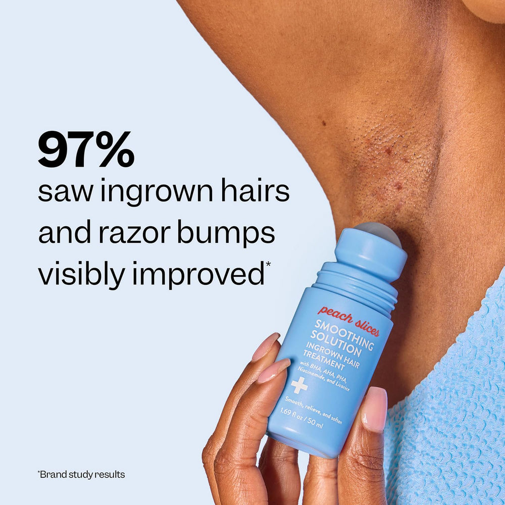 Peach Slices applying to bikini line illustrating targeted bump relief