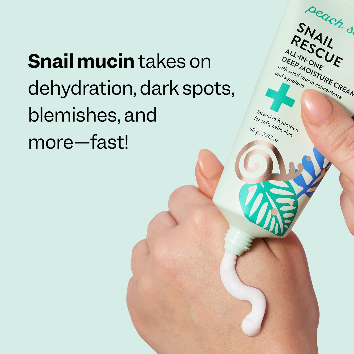 Peach Slices ingredient label highlighting snail mucin and clean formula