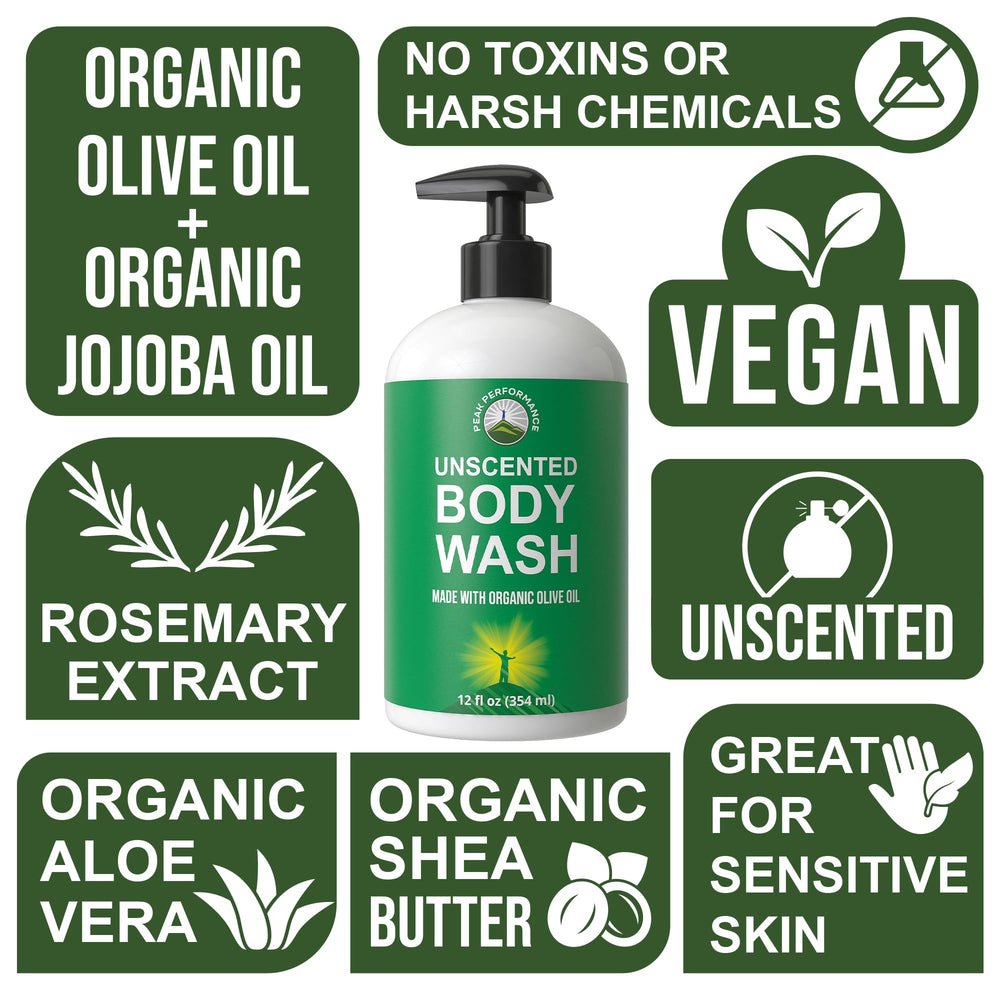 Peak Performance label close-up highlighting organic ingredients and vegan seal