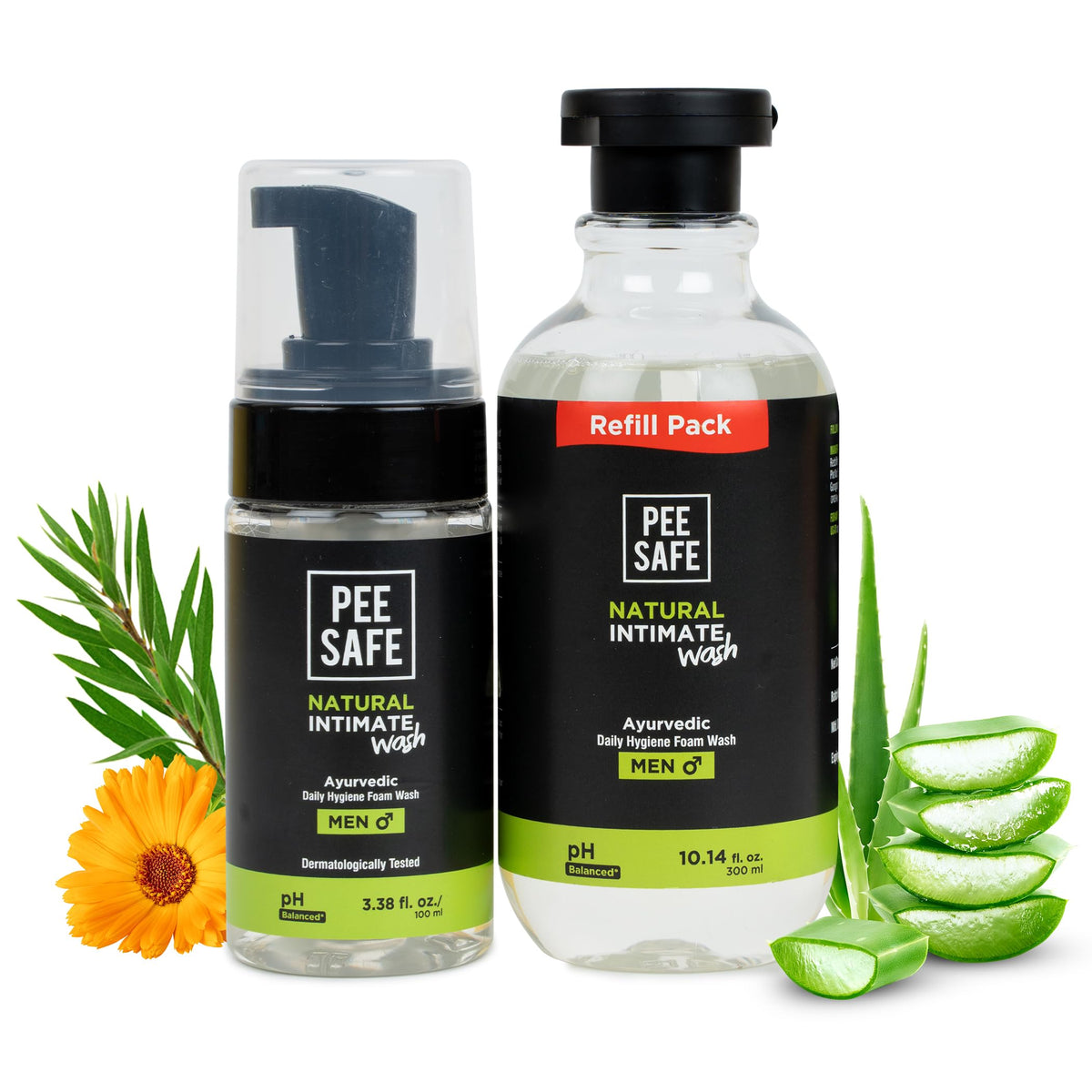 Pee Safe front bottle showing full packaging and easy-pump benefit