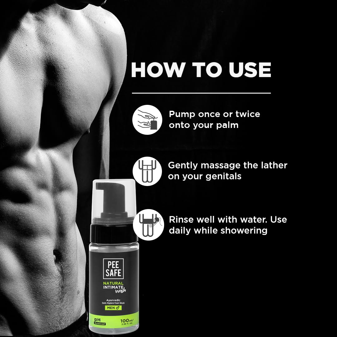 Pee Safe ingredients display showing tea tree and natural extracts