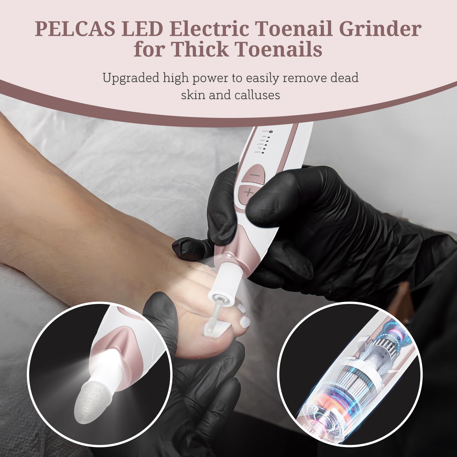 PELCAS next to ruler to show size, highlights travel-friendly benefit