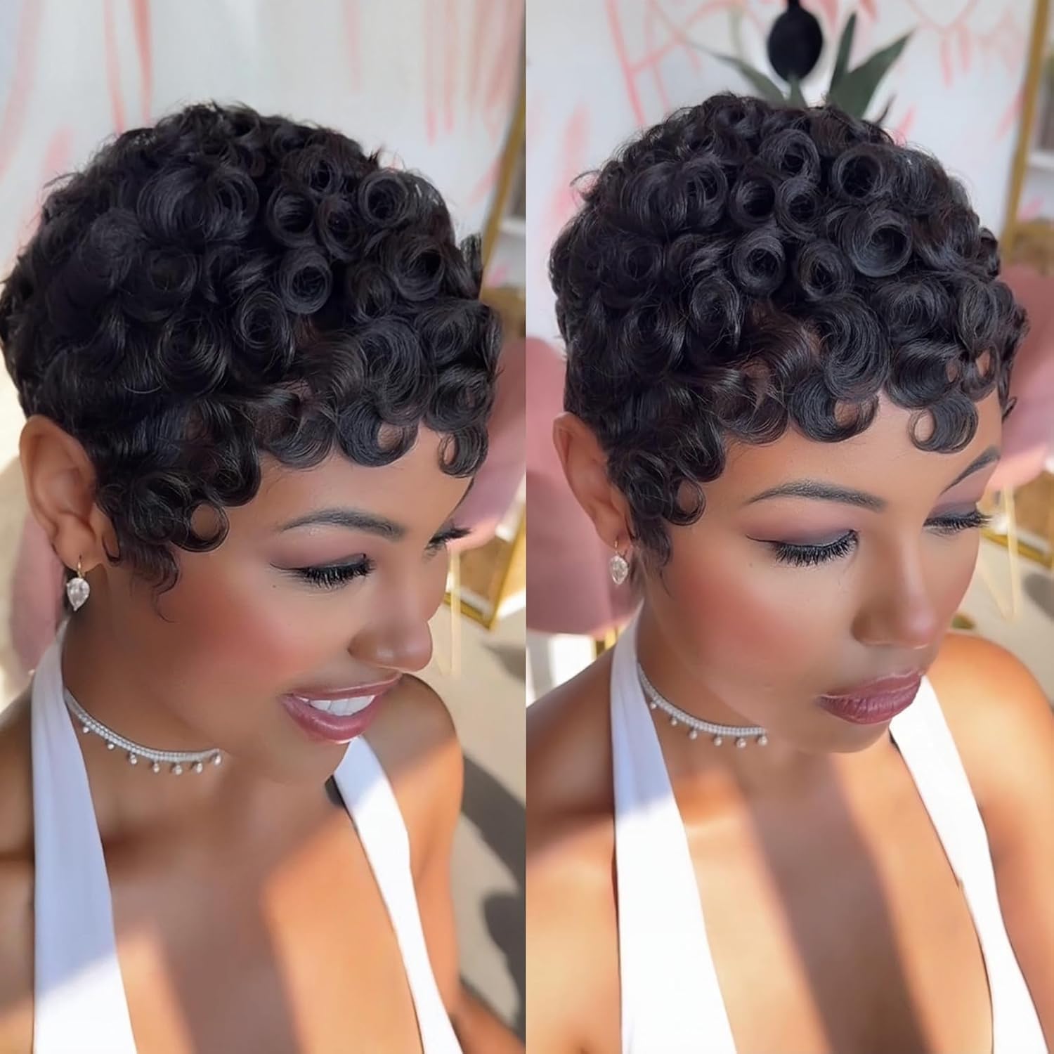 PENDORISYS side profile showing layered pixie cut for natural movement