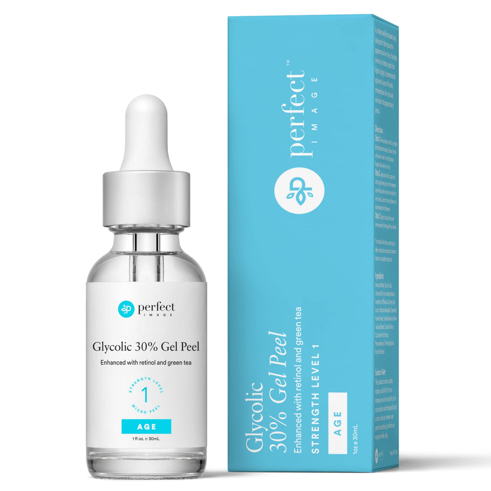 Perfect Image front packaging of 30% glycolic gel peel showing label and size benefits