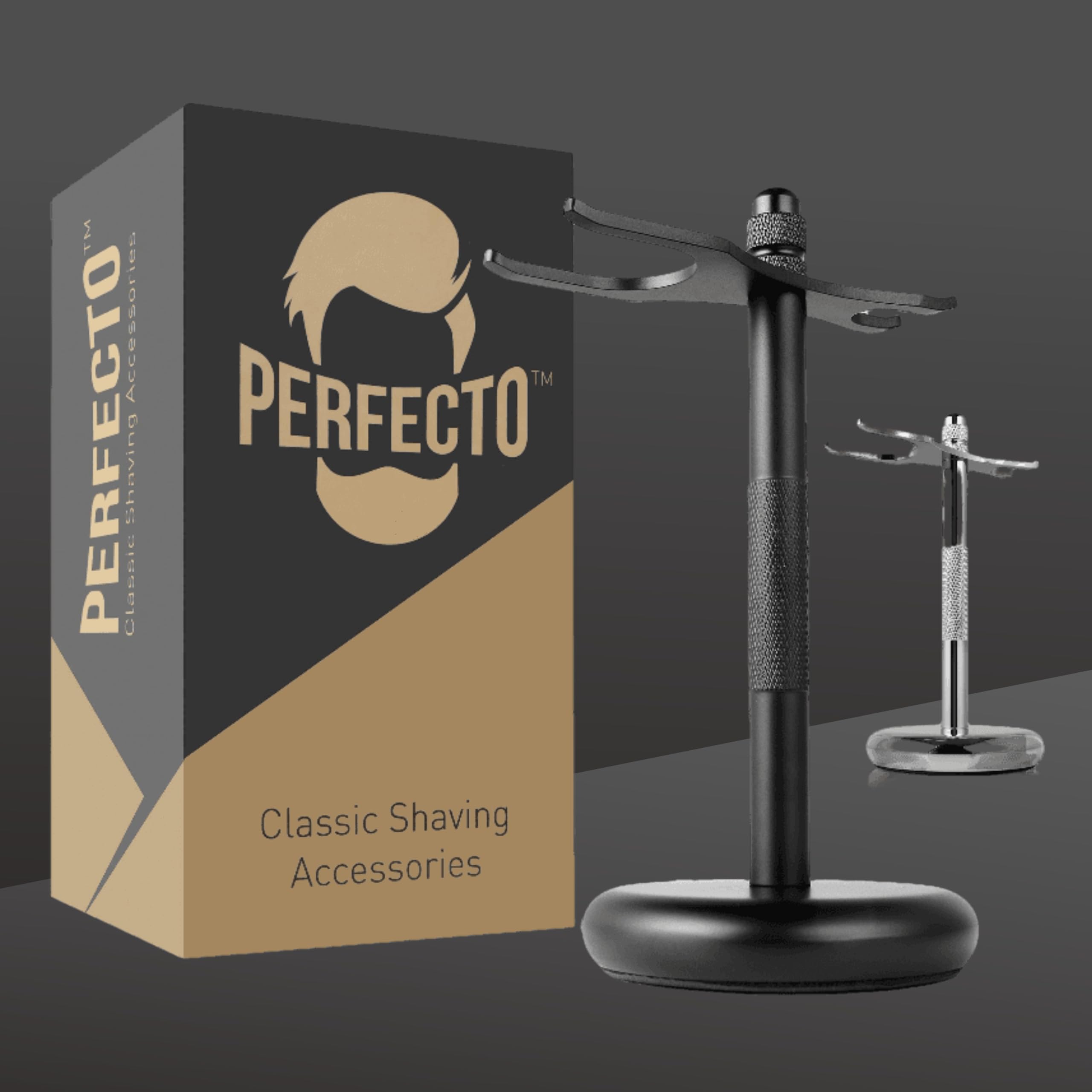 Perfecto lifestyle bathroom setting showing organized shaving area and style