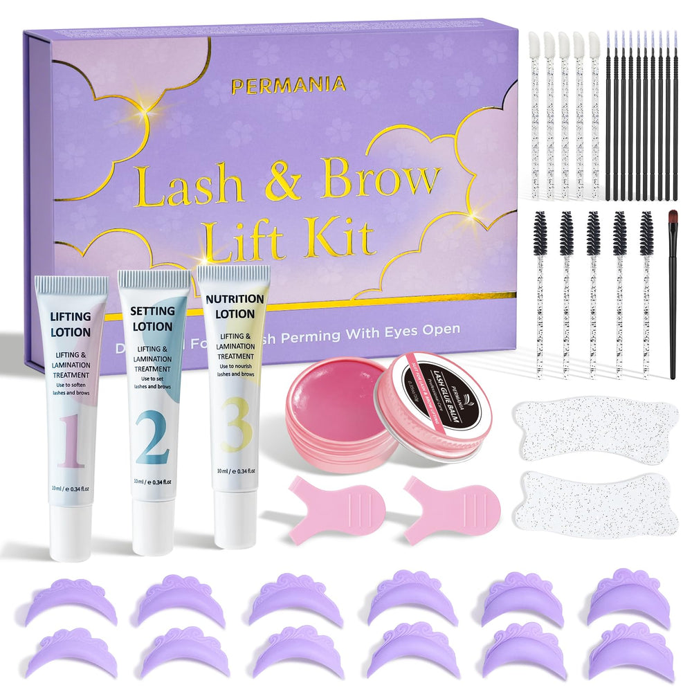 PERMANIA front packaging showing full lash lift kit and contents for at-home use