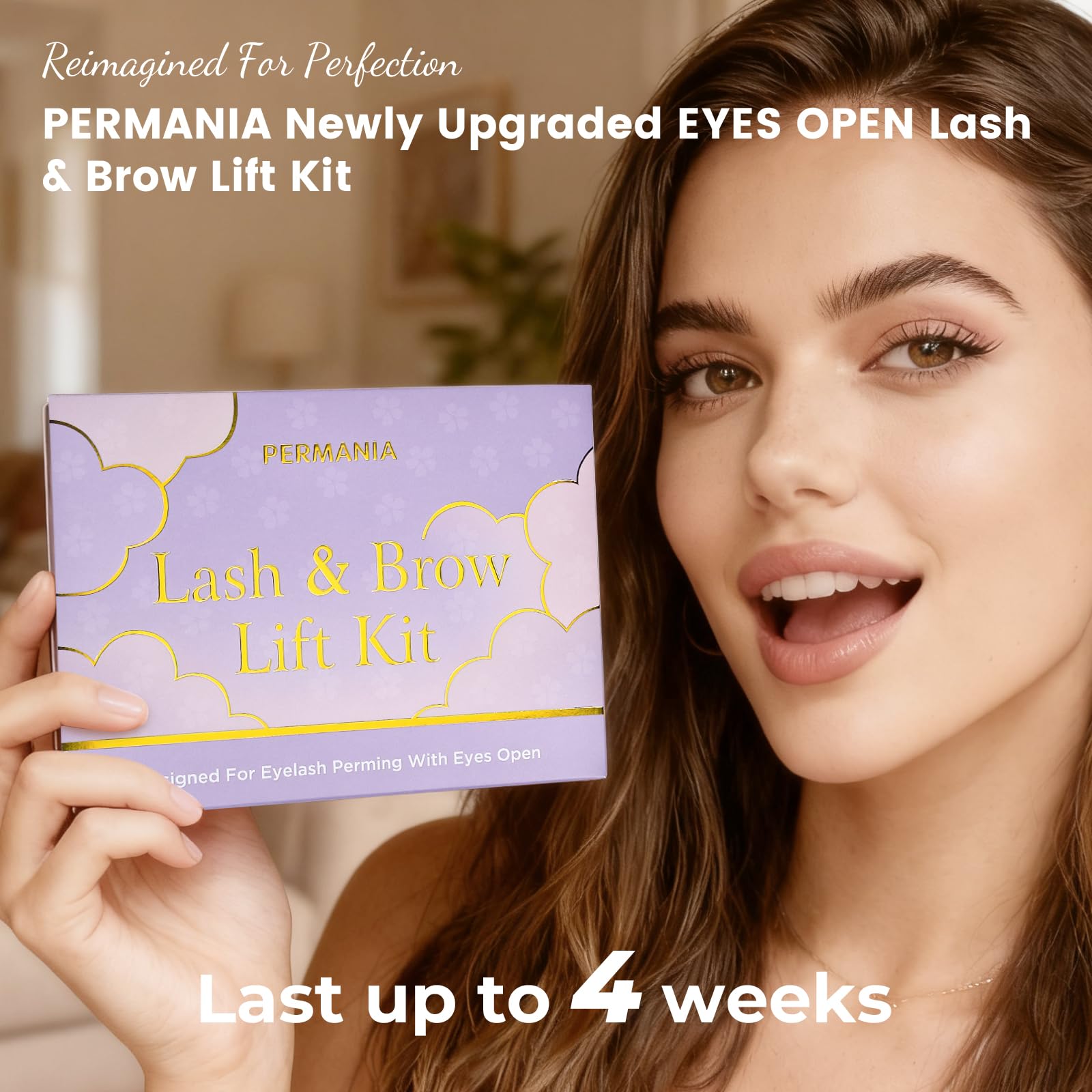 PERMANIA lashes being lifted while eyes open illustrating safer, visible application