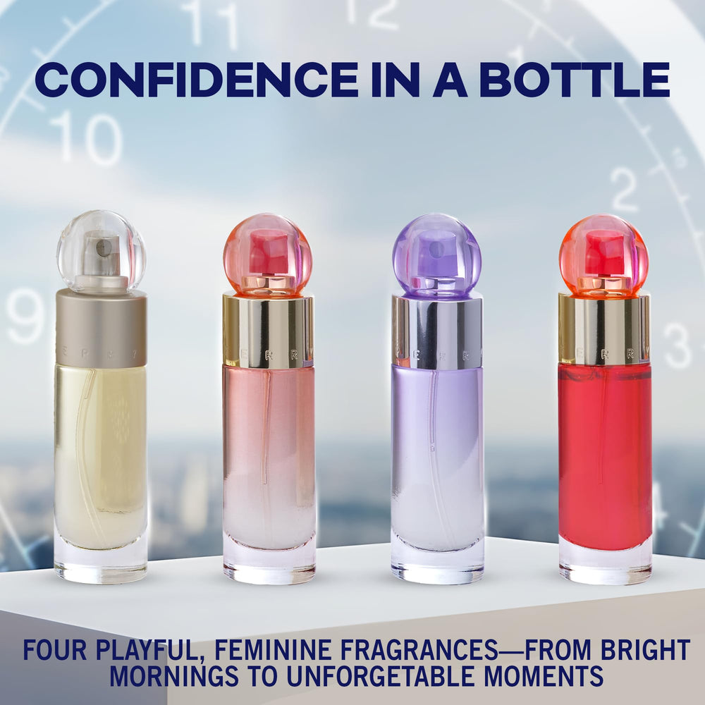Perry Ellis 360° Coral bottle detail showing glass texture and feminine color