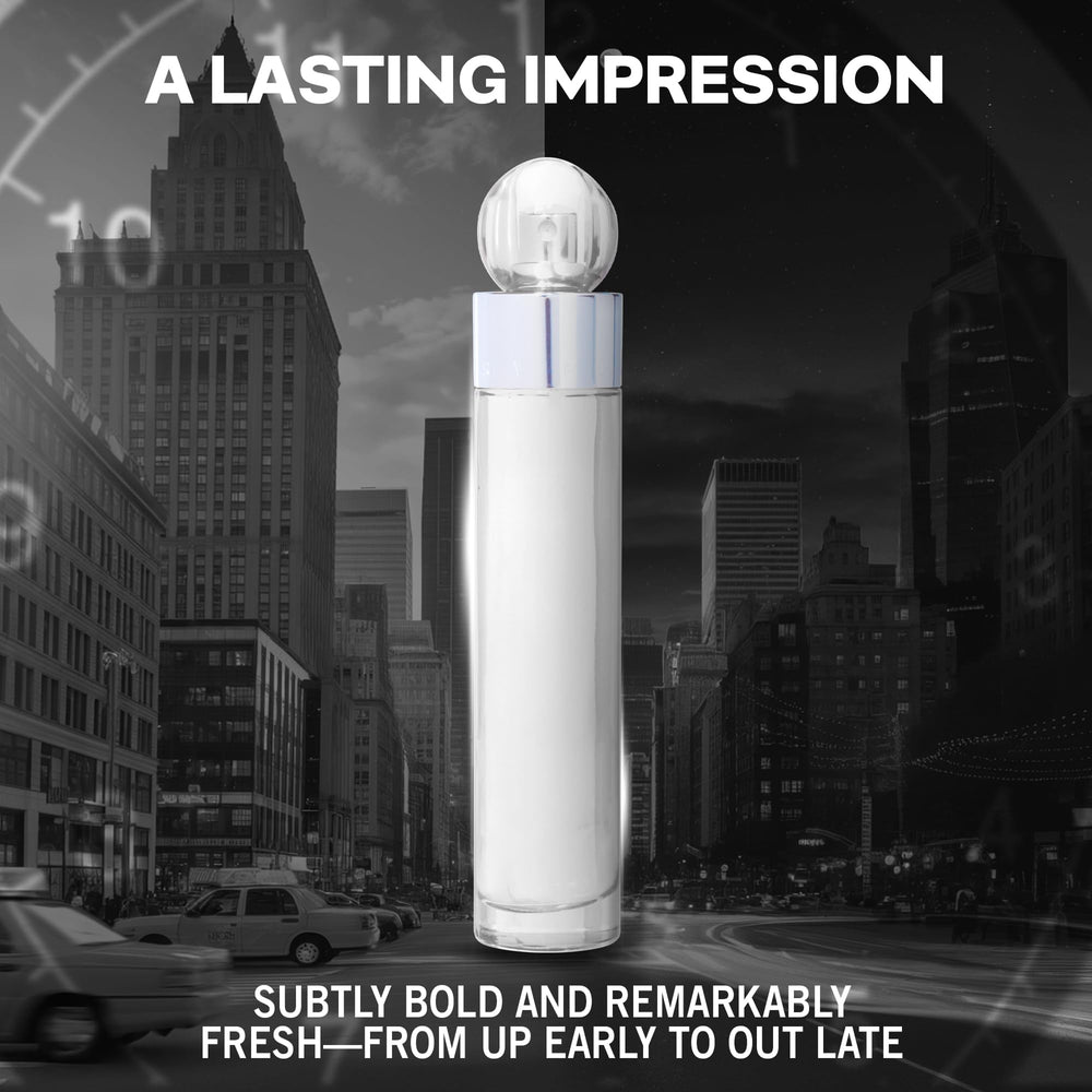 Perry Ellis being sprayed on wrist, demonstrating easy application and fresh scent