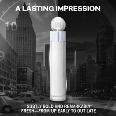 Perry Ellis being sprayed on wrist, demonstrating easy application and fresh scent
