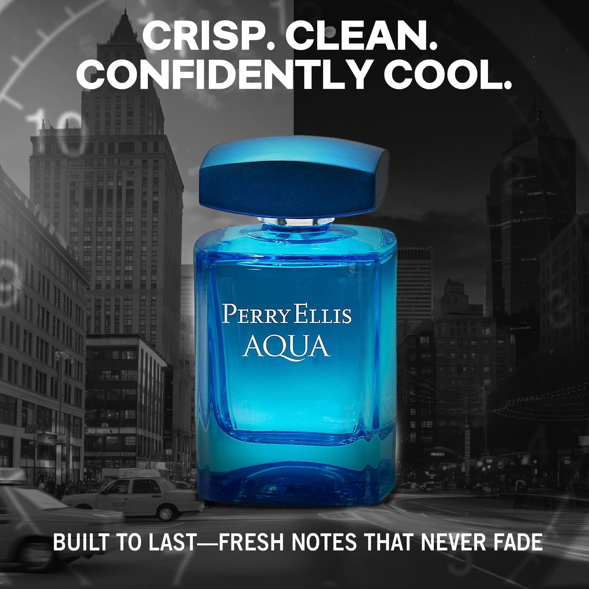 Perry Ellis Aqua side label detail highlighting product name and volume clarity