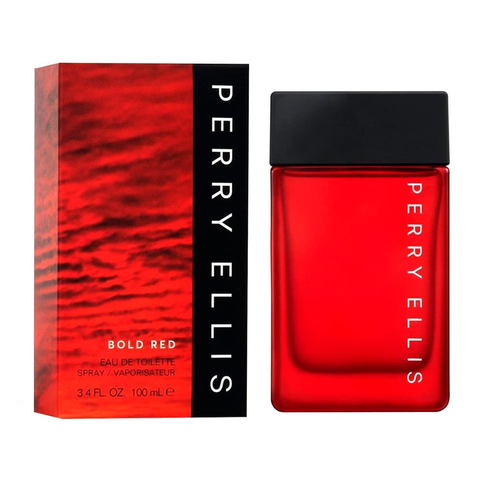 Perry Ellis bottle front packaging showing bold-red label and stylish design for confident wear