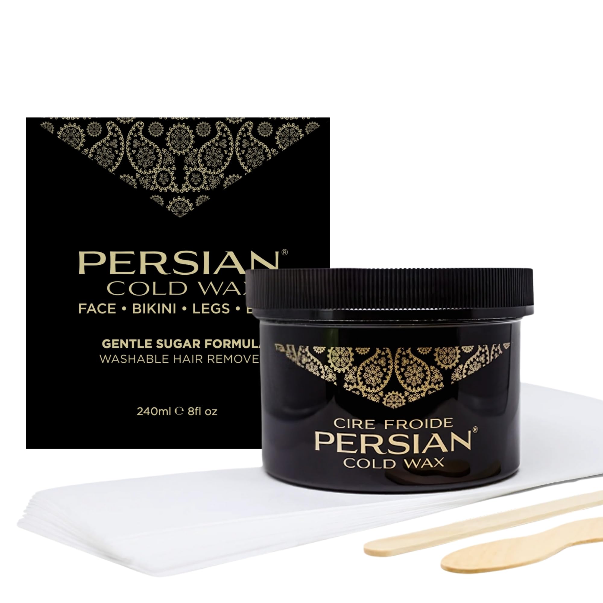 Persian cold wax kit front view showing natural packaging and kit benefits