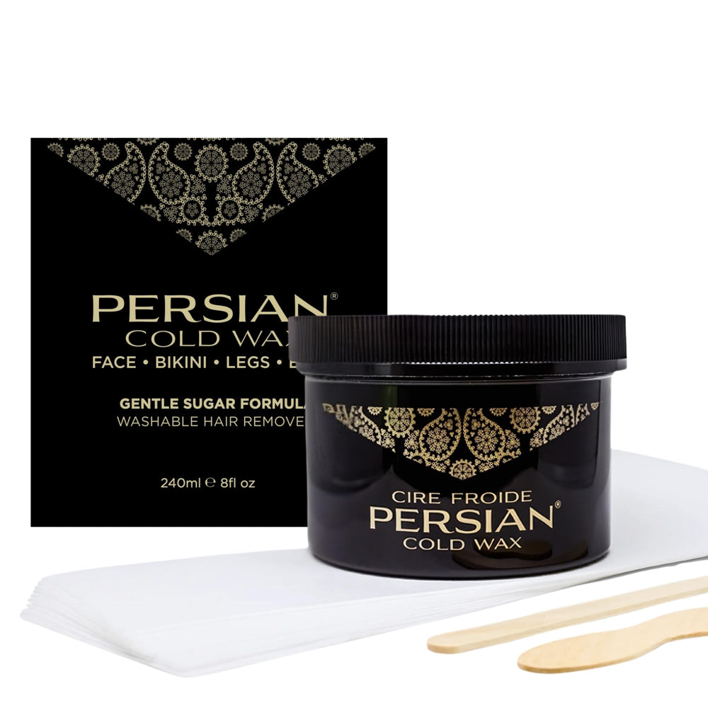 Persian cold wax kit front view showing natural packaging and kit benefits