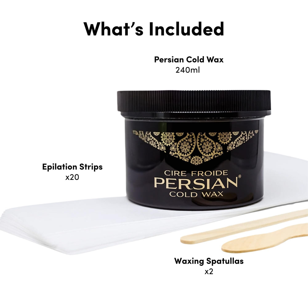 Persian kit opened with biodegradable strips and reusable wooden spatulas visible