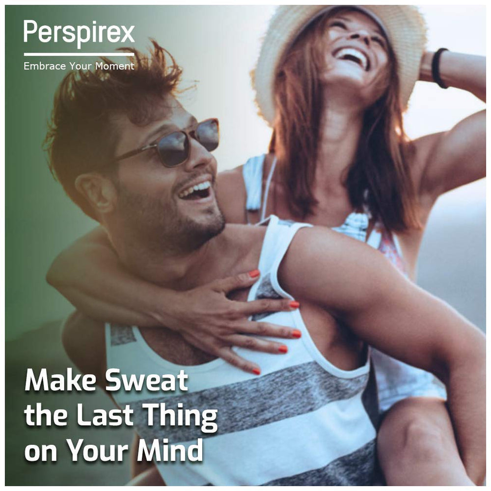 Perspirex roll-on held in hand illustrating travel-ready protection
