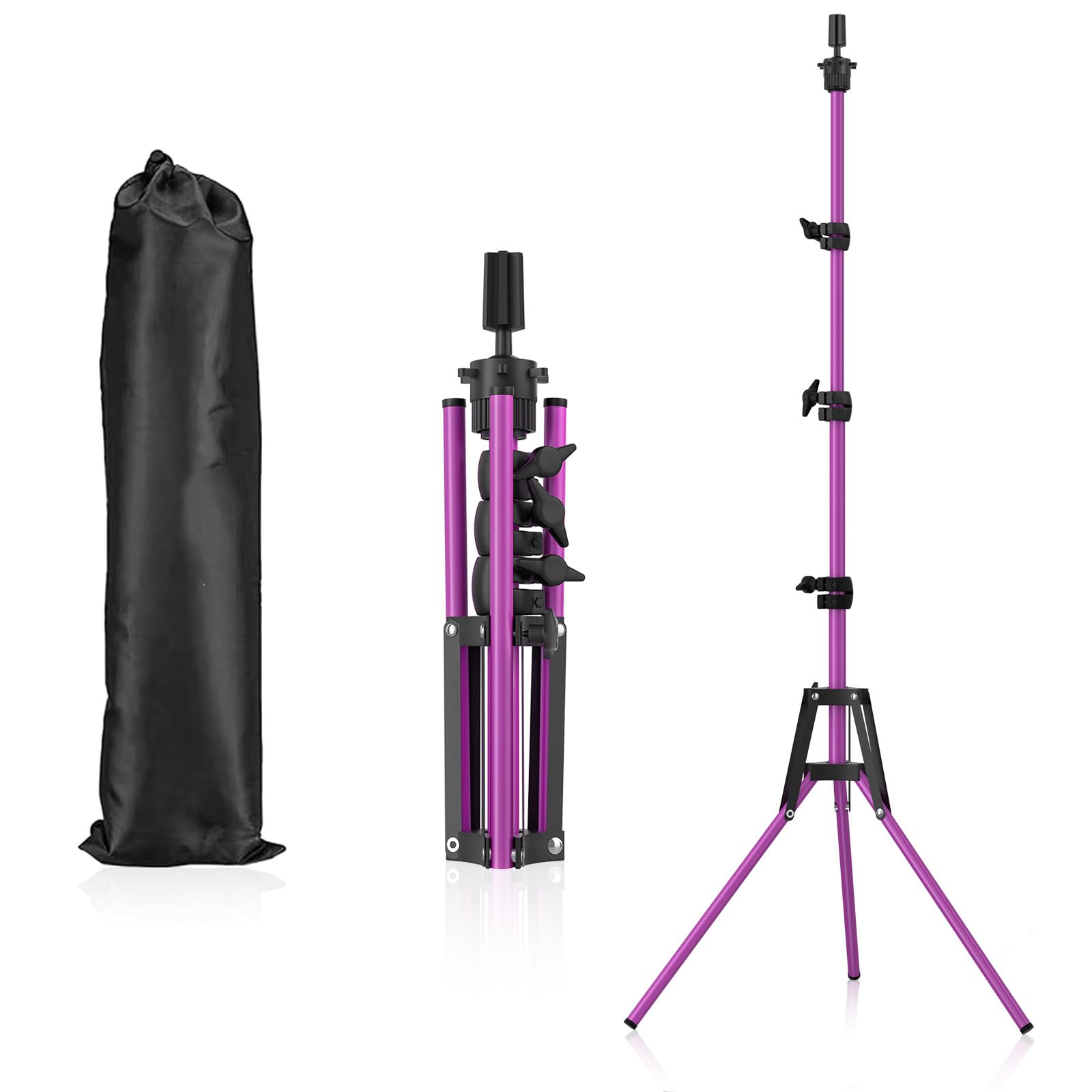 Pet Baby front view of purple wig stand showing stable styling platform