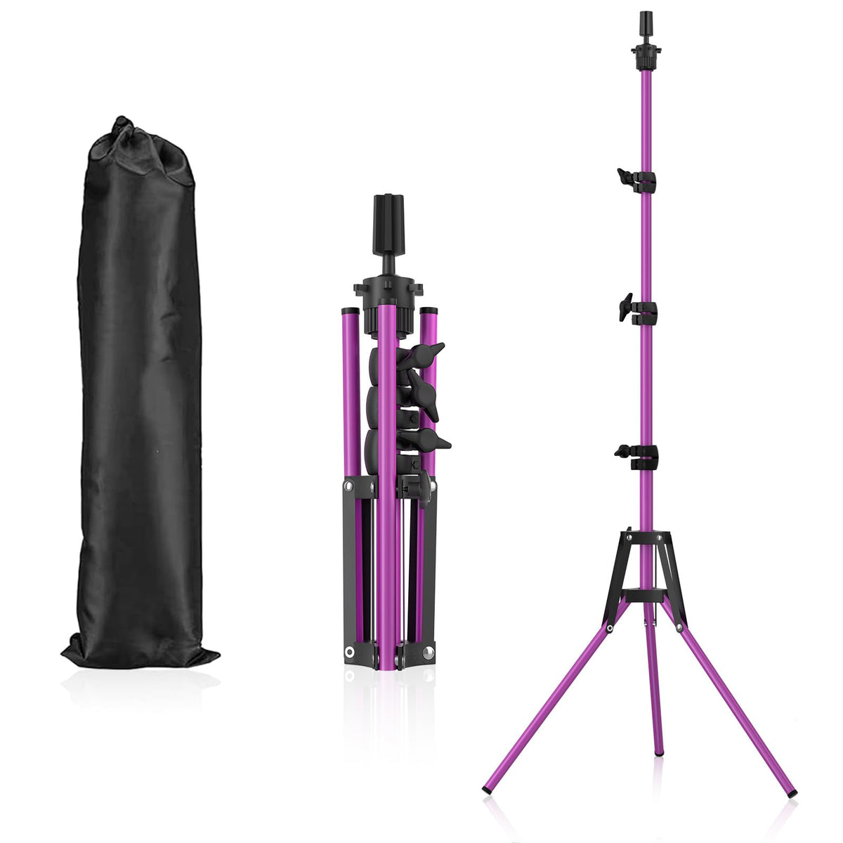 Pet Baby front view of purple wig stand showing stable styling platform
