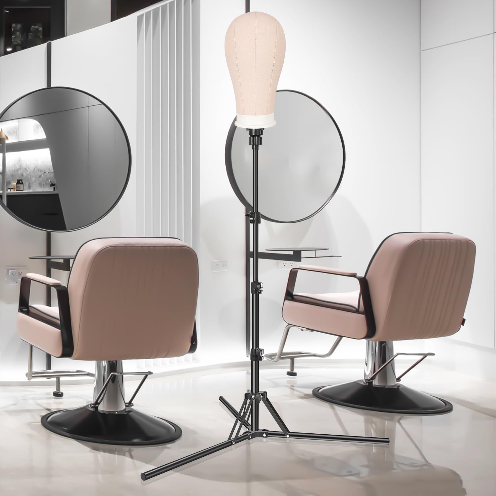 Pet Baby mannequin head mounted on stand to show scale and styling usability