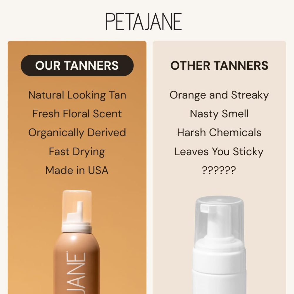 Peta Jane before and after on legs showing natural-even sunless tan result