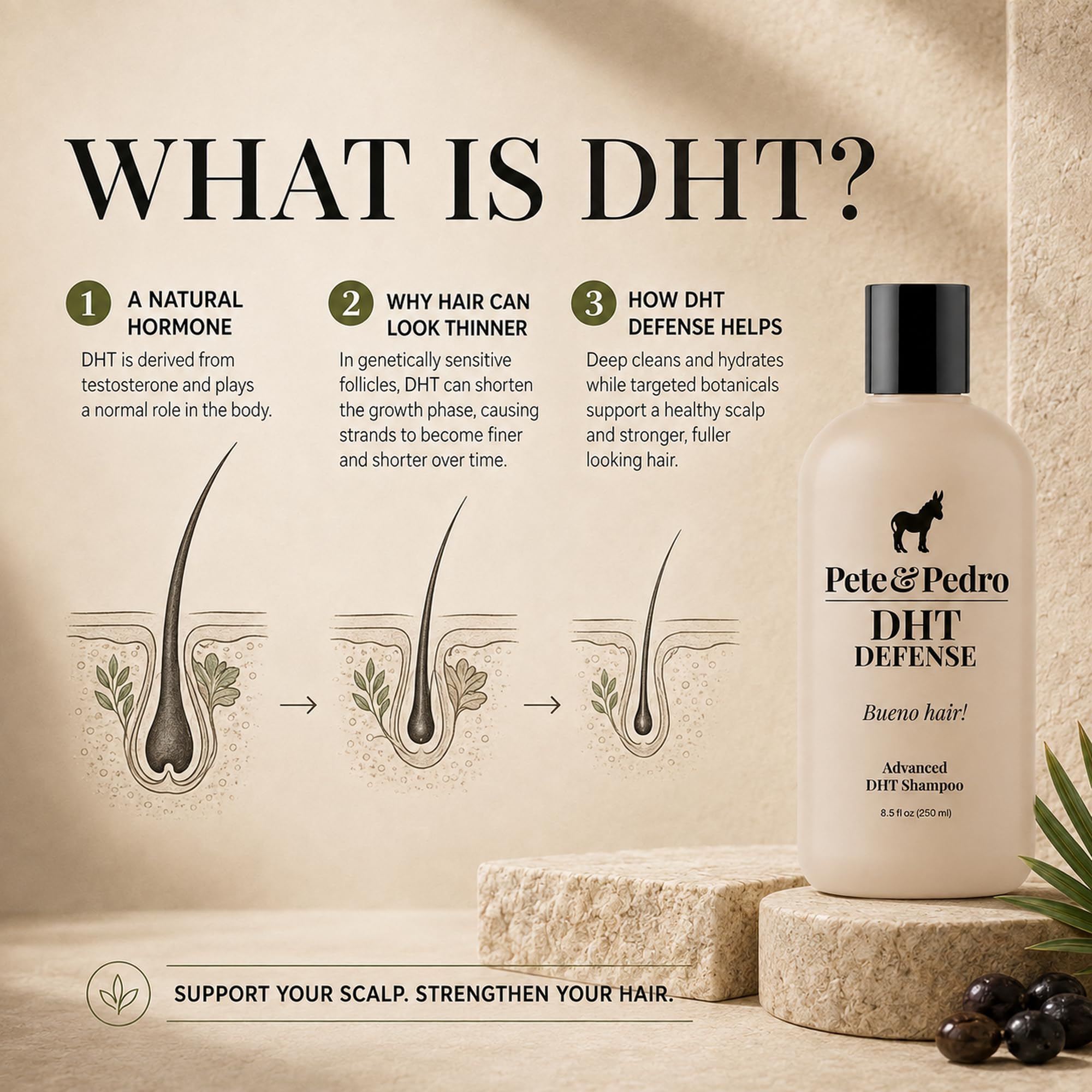 Pete & Pedro botanical ingredients arrangement highlighting DHT-support