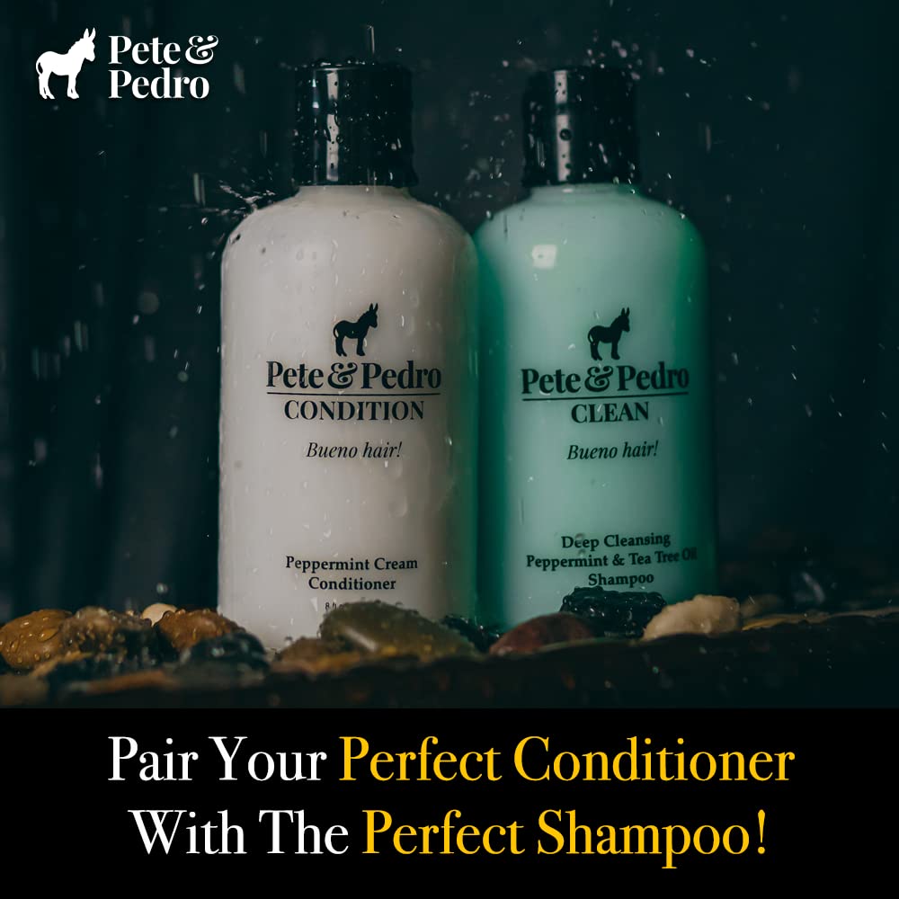 Pete & Pedro conditioner styled on bathroom shelf suggesting daily use benefit