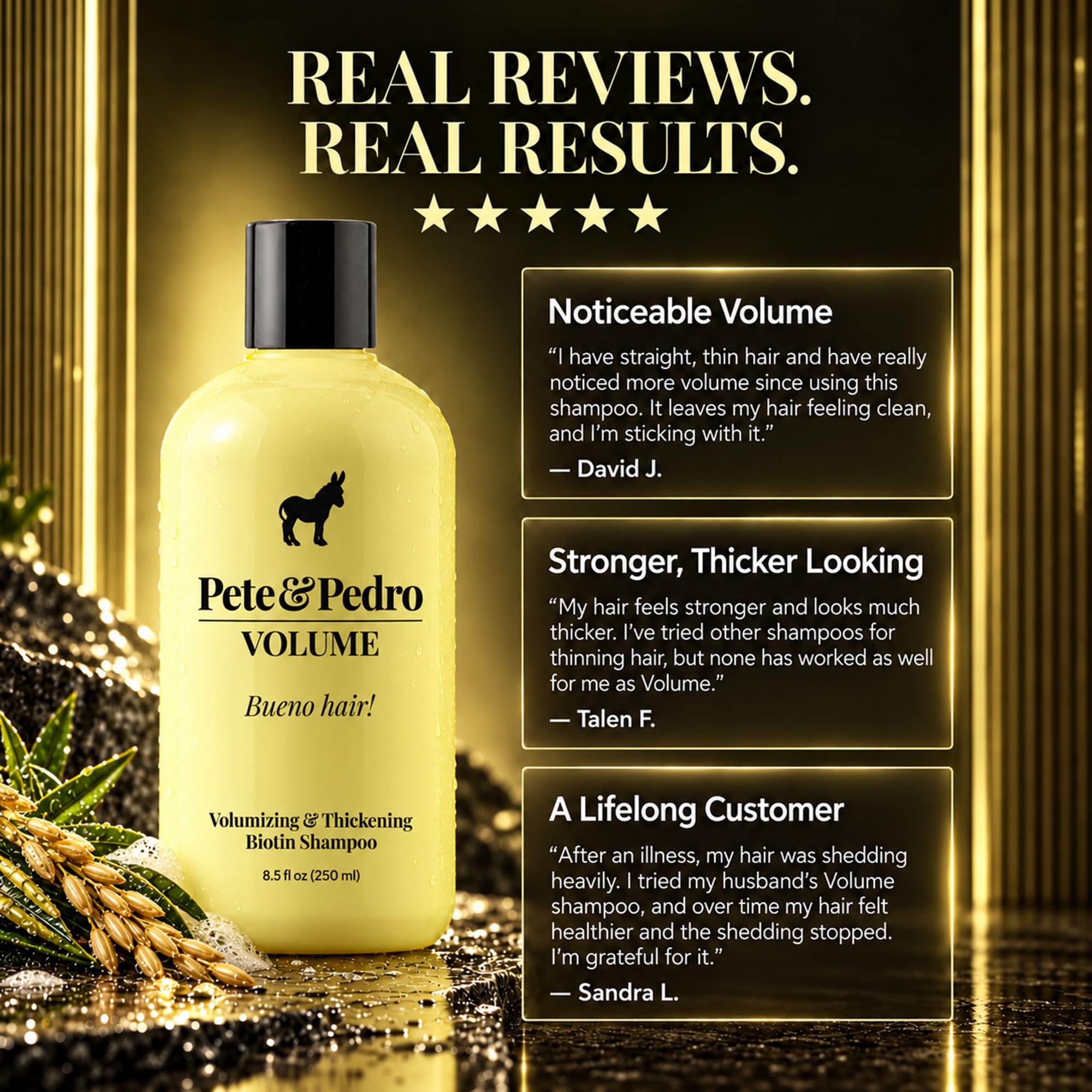 Pete & Pedro shampoo bottle in shower illustrating in-use cleaning benefit