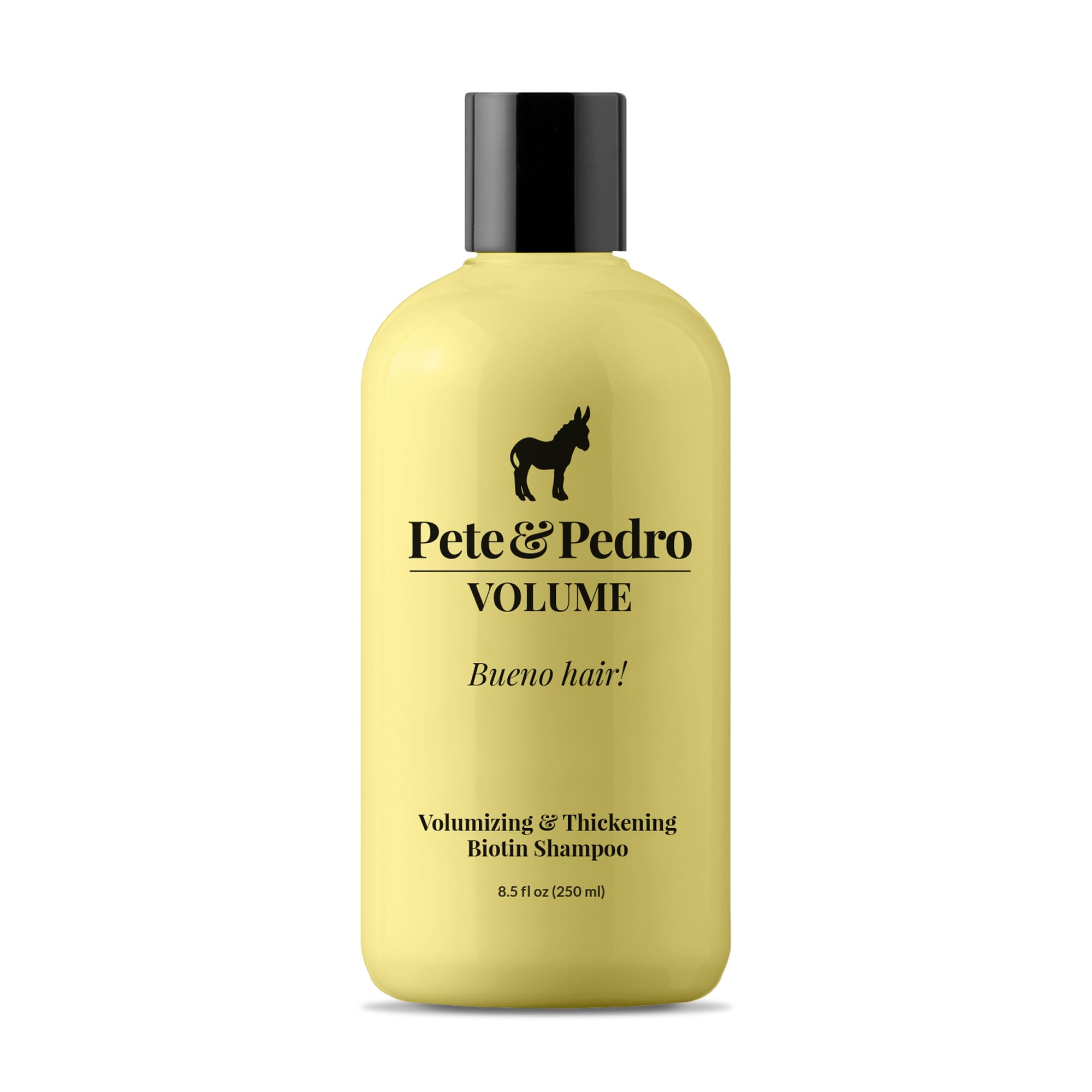 Pete & Pedro front bottle view showing label and volumizing benefit