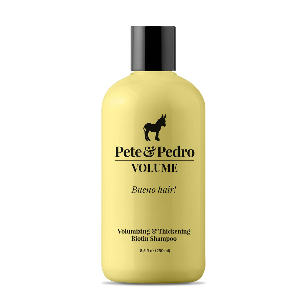 Pete & Pedro front bottle view showing label and volumizing benefit