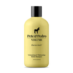 Pete & Pedro front bottle view showing label and volumizing benefit