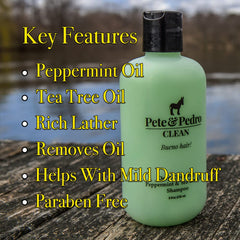 Pete & Pedro shampoo pour close-up, demonstrates cleansing lather benefit