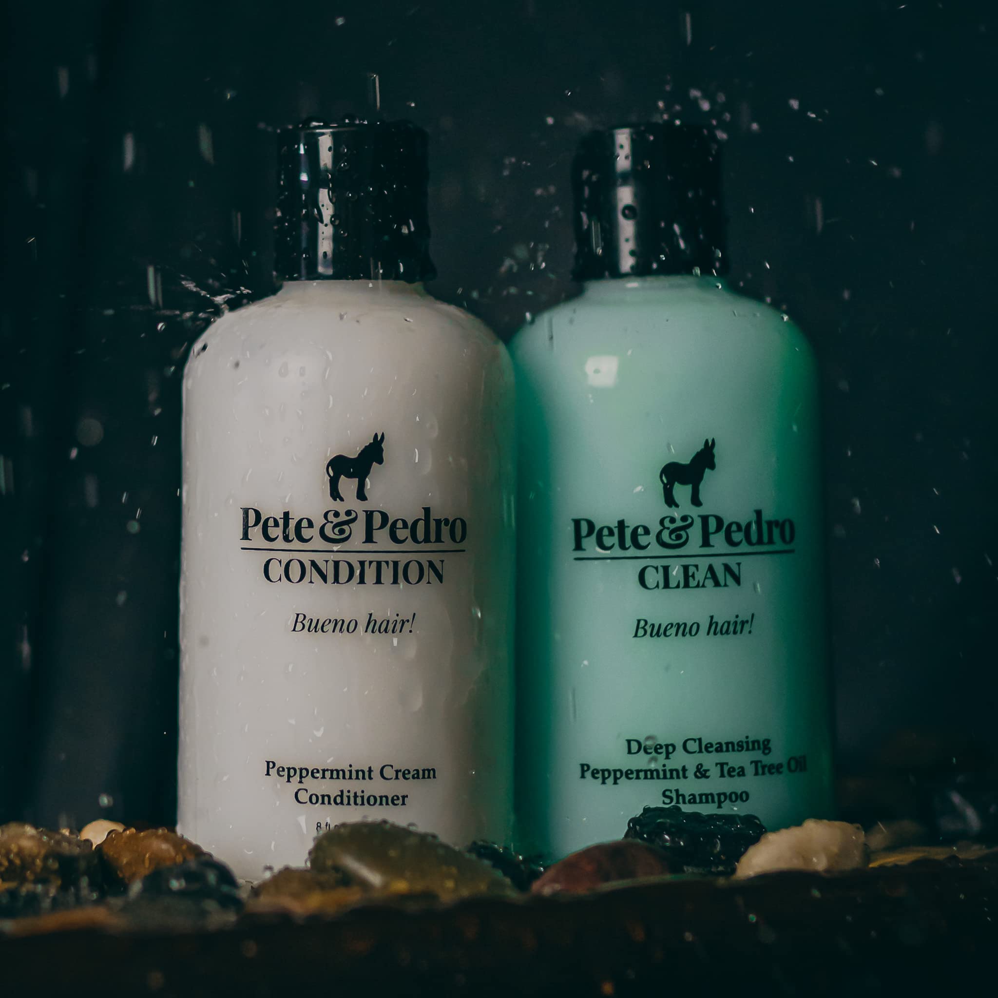 Pete & Pedro tea tree and peppermint ingredients on table, emphasizes refreshing botanicals