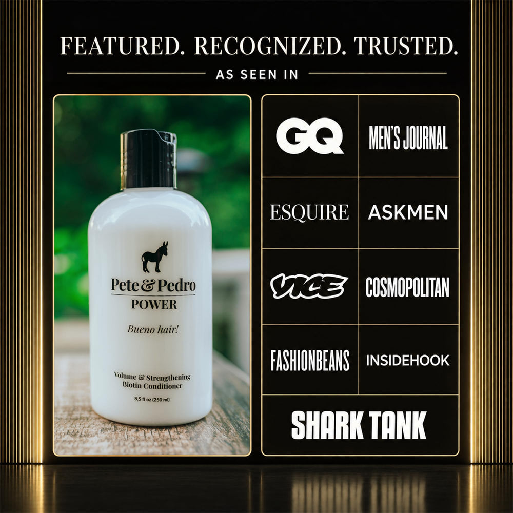 Pete & Pedro conditioner being applied to wet hair for fuller look