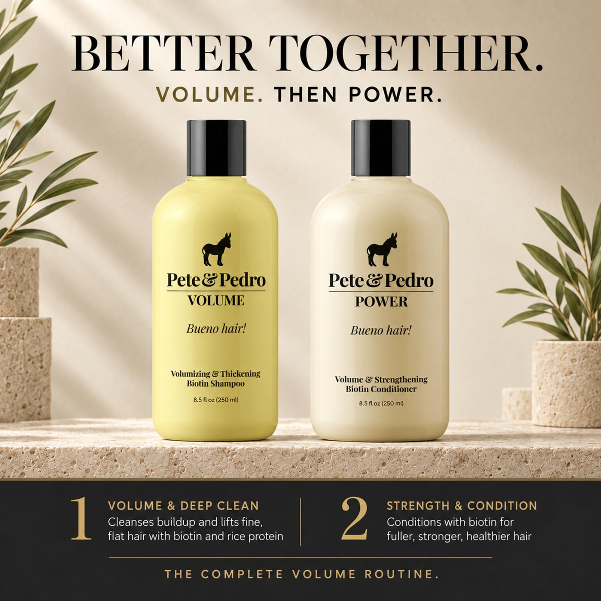 Pete & Pedro on bathroom shelf in lifestyle setting for easy use
