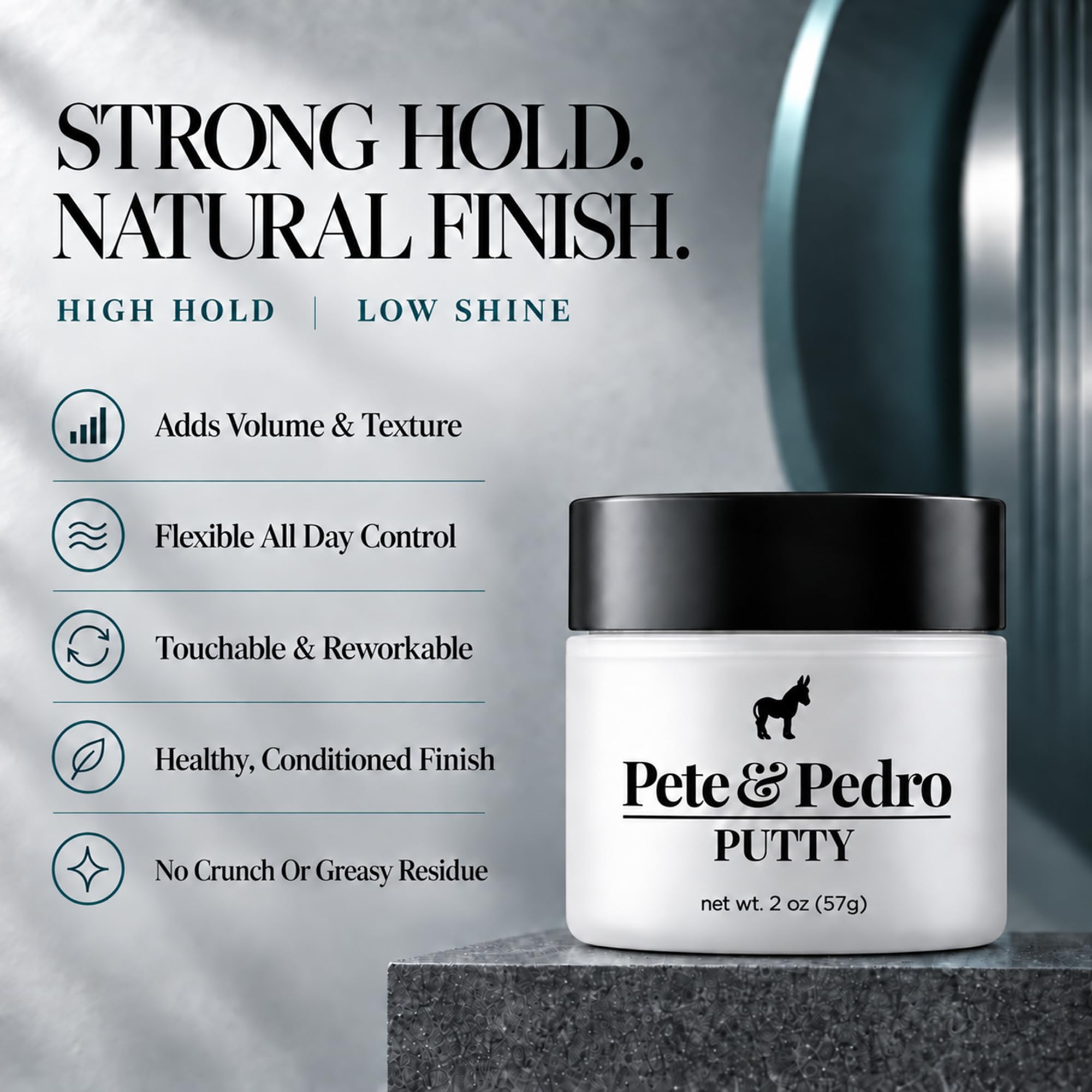 Pete & Pedro open jar close-up revealing creamy putty texture and control