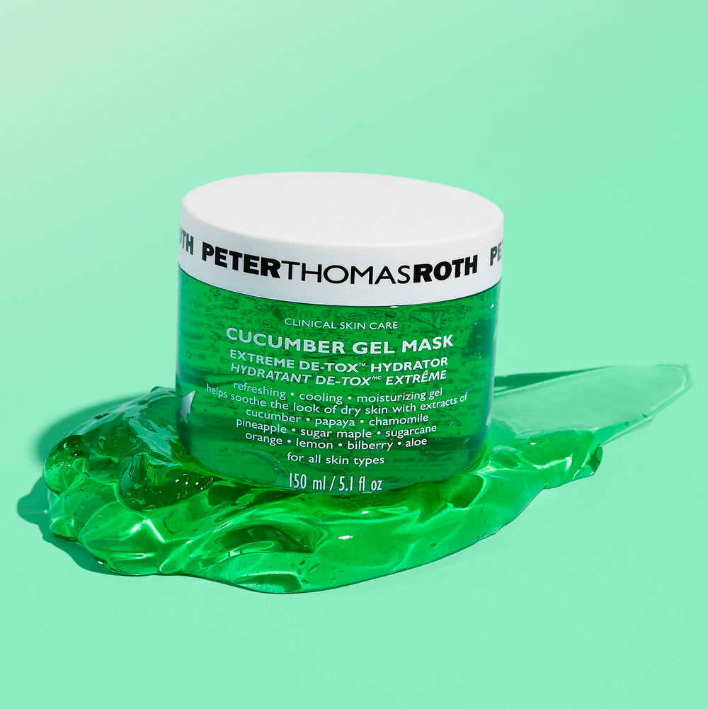 Peter Thomas Roth mask being applied under eye to reduce visible puffiness