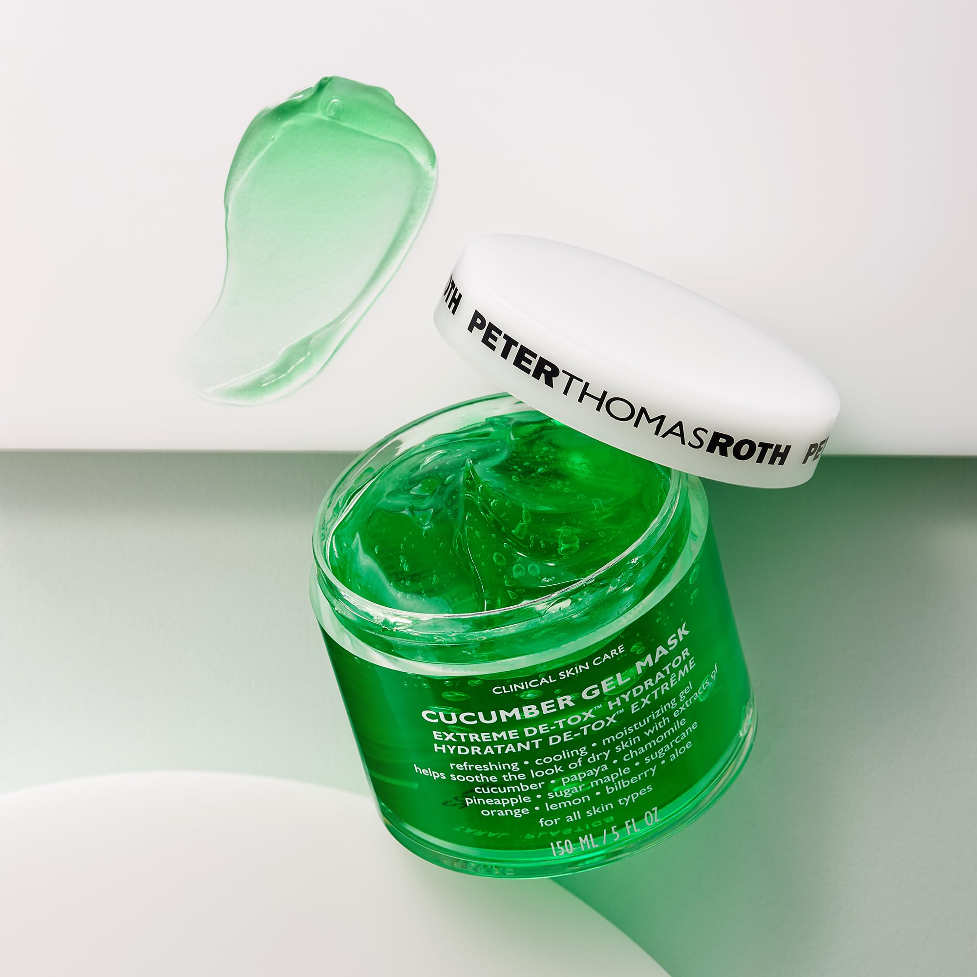 Peter Thomas Roth 150ml jar beside a hand for size and scale reference