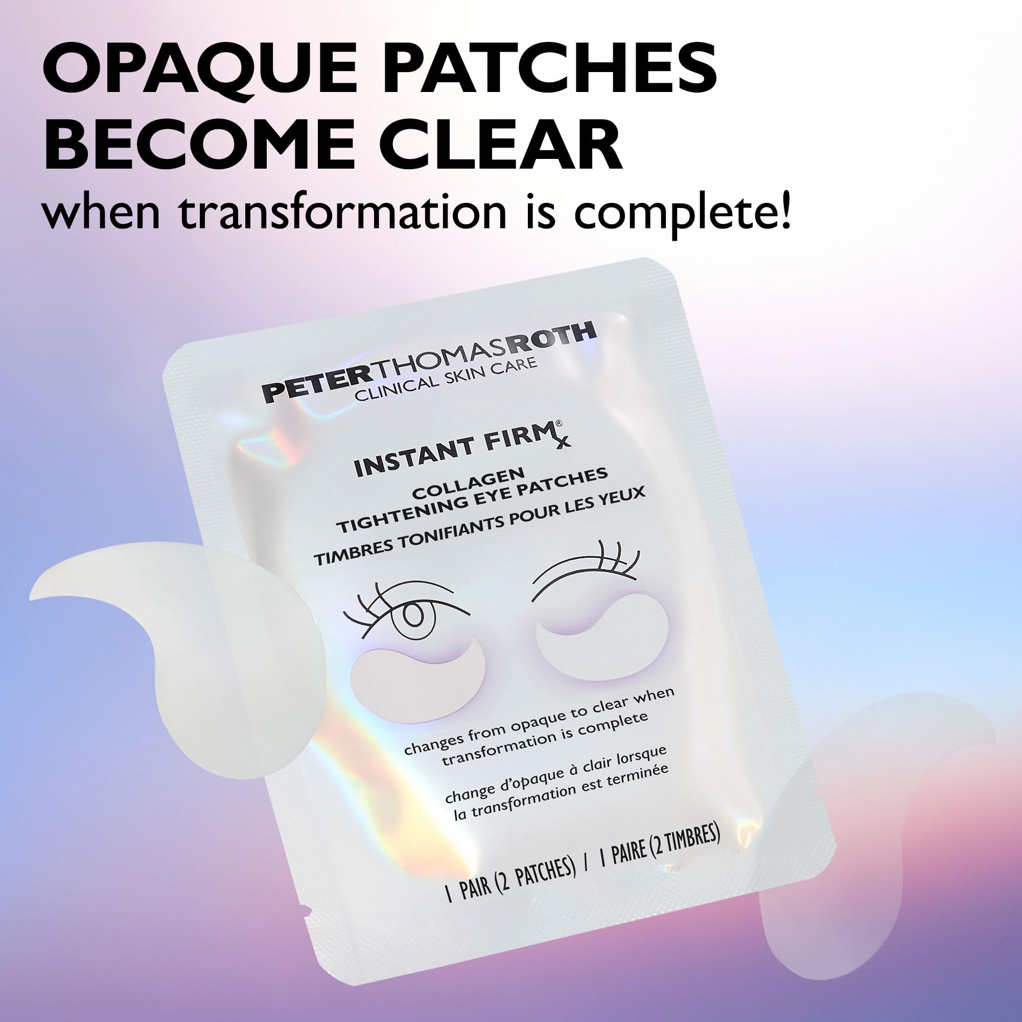 Peter Thomas Roth patches in hand indicating compact travel-friendly benefit