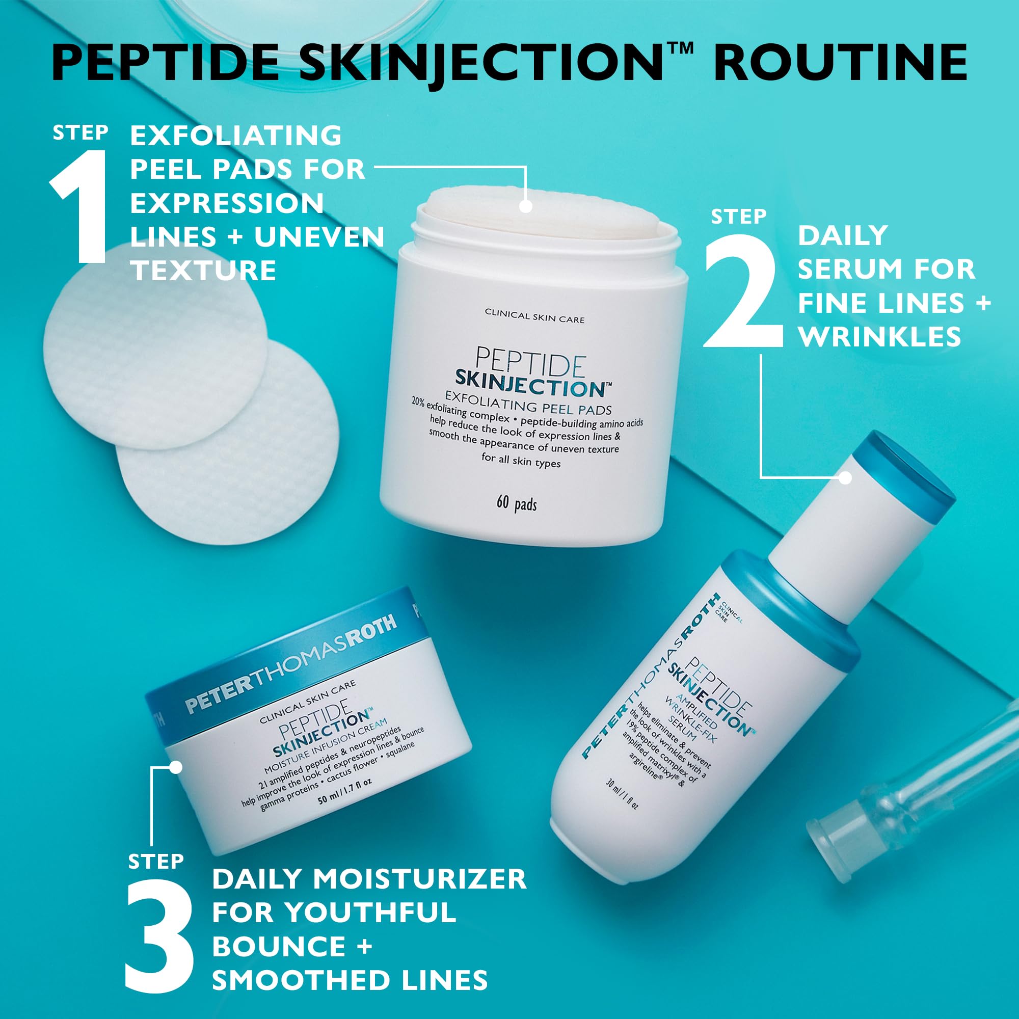 lifestyle bathroom shelf with Peter Thomas Roth pads for daily routine